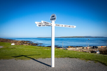 signpost, john o'groats, scotland, uk, direction, signs, north coast 500, nc500