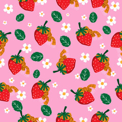 hand drawn seamless patttern with strawberry 