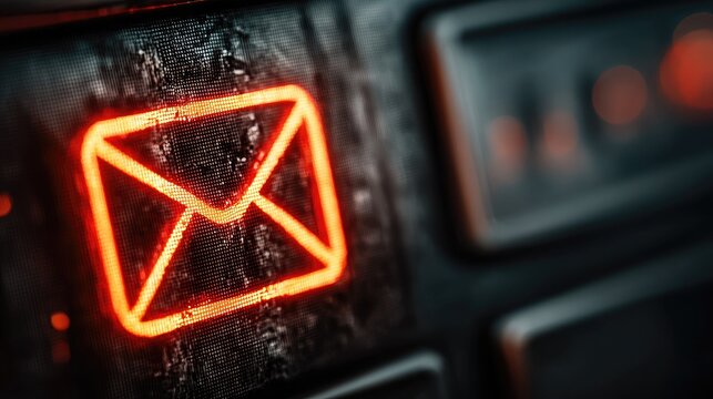 Glowing email icon on a digital display, symbolizing modern communication, ideal for tech, business, and marketing campaigns needing vibrant visuals