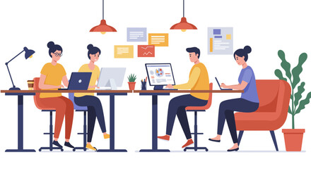 Group of People Working at Office Desks.