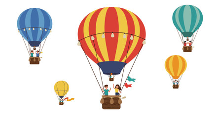 Fototapeta premium Colorful Hot Air Balloons with Passengers Floating.