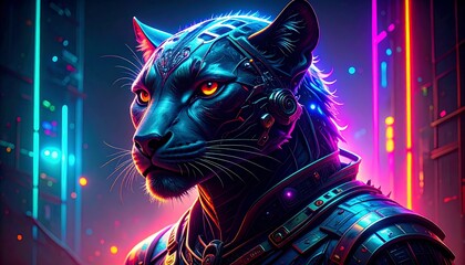 Cybernetic panther portrait
