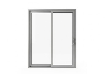 Contemporary sliding glass patio door featuring a sleek metal frame. An isolated residential window and entrance concept on a clean white background.
