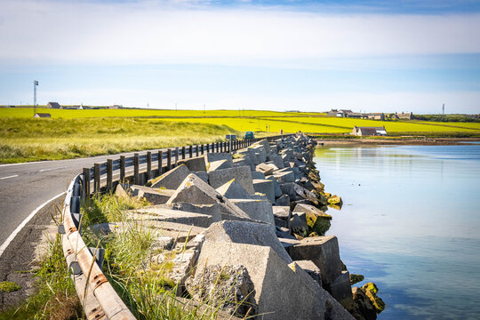 causeway between Burray and north ronaldsay, orkney islands, orkneys, scotland, islands, uk, road, scapa flow