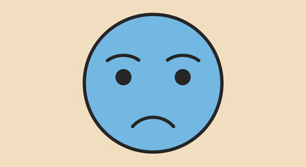 Fototapeta premium Sad Blue Emoji with Black Outline and Features.