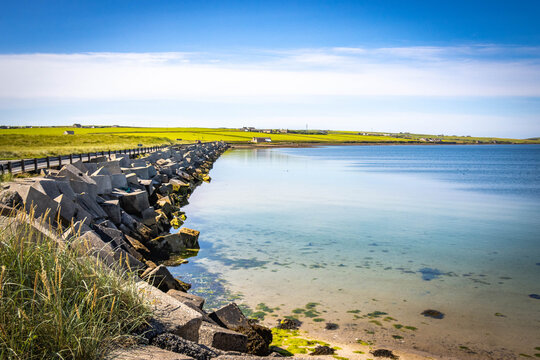 causeway between Burray and north ronaldsay, orkney islands, orkneys, scotland, islands, uk, road, scapa flow