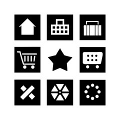 Bold Solid Vector E-commerce & Shopping Icons with Hollow Geometric Centers – 9 Icon Collection