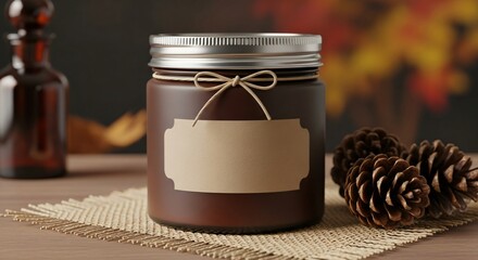 Cozy autumn candle with pinecones, perfect for seasonal decor