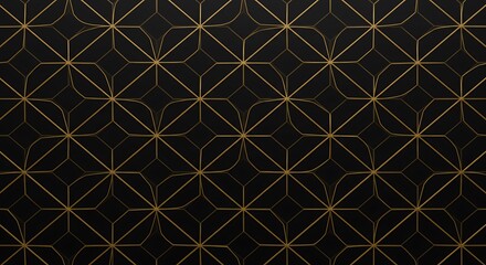 Elegant and sophisticated abstract background featuring a seamless geometric pattern in luxurious golden lines on a deep black texture, perfect for modern design concepts.