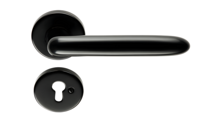 Sleek black door handle, modern hardware for interior design projects on transparent background