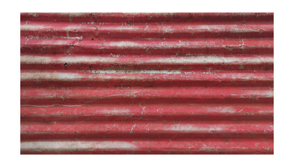 Red corrugated iron sheet metal background forming a construction fence on transparent background