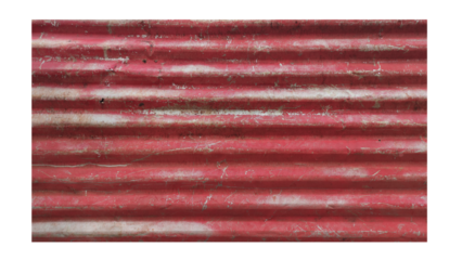 Red corrugated iron sheet metal background forming a construction fence on transparent background