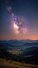 Milky Way over misty mountains