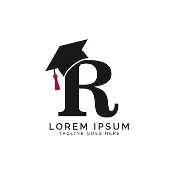 Letter R with Graduation Cap Logo. Alphabet R Education Hat icon