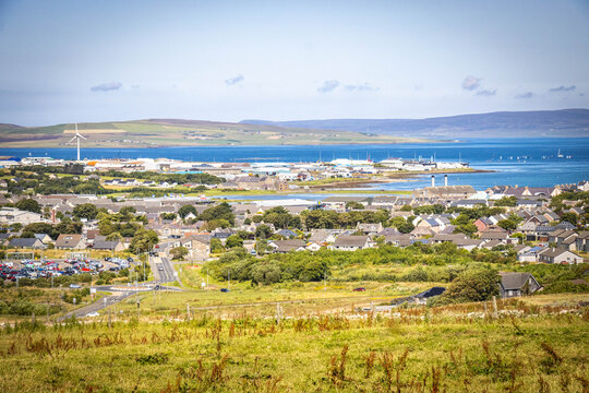 view over kirkwall, panorama, bay, orkney islands, orkneys, scotland, mainland, islands, uk