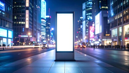 Fototapeta premium illuminated futuristic neon signpost in a high-tech city at night