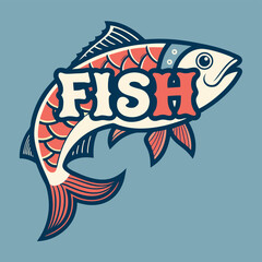Fishing T-Shirt Design with Fish Icon and Logo – Vintage Angler Graphic, Outdoor Sport Print, Retro Fishing Emblem for Apparel, Merchandise, Branding, or Badges	