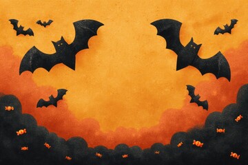 Fototapeta premium Halloween night bats in the sky spooky atmosphere graphic illustration eerie environment creative viewpoint