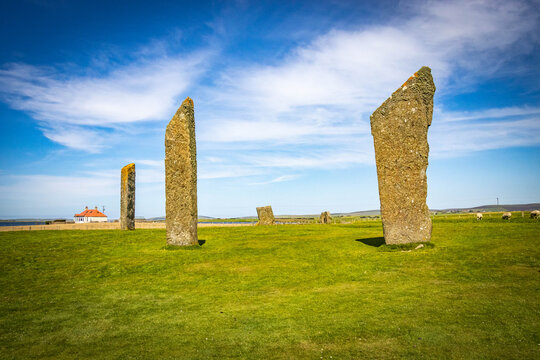 standing stones of stenness, stone circle, henge, neolithic, orkney islands, orkneys, scotland, uk, world heritage site