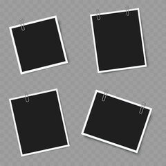 Set of Blank Photo Frames with Clips. Realistic Mockup. Vector illustration