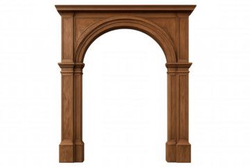Classic wooden arch with transparent background, perfect for architectural visualization or design projects