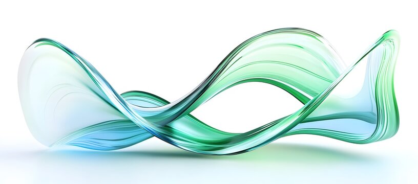 3D render, abstract glass curved lines with green and blue colors, isolated on a white background