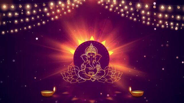Ganesha Decoration with Festive Lights for Ganesha Chaturthi Festival Celebration
