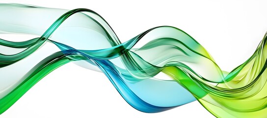 3D render, abstract glass curved lines with green and blue colors, isolated on a white background