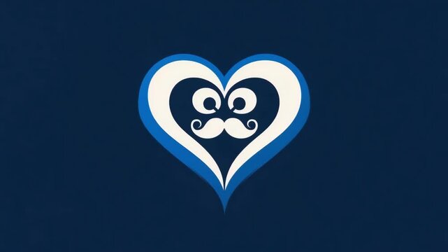 Blue heart with white mustache icon. Minimalist illustration for men's health awareness and prostrate cancer support.