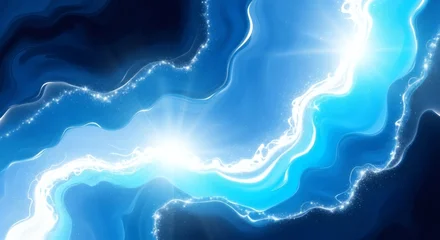 Ingelijste posters Kristal An abstract illustration of a powerful blue electrical current with bright flashes of light and sparkling energy.  © WAHYU
