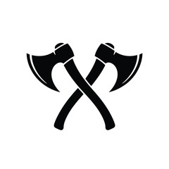 Two crossed axes silhouette icon for lumberjack or warrior hatchet tool Vector illustration of