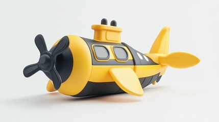 Yellow submarine toy, cartoon style, 3D rendering