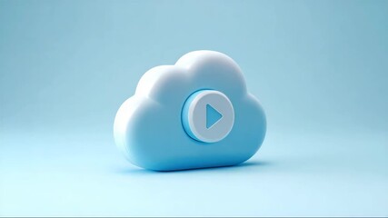 Cloud storage icon with play button in light blue colors, representing photo, video and multimedia file transfer concept   - Powered by Adobe