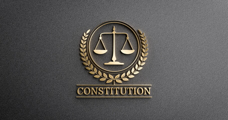 Obraz premium Constitution: Golden Icon with Scales of Justice and text. Legal Concept