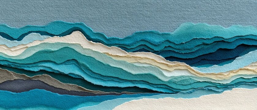 Layered paper mountainscape with blue hues