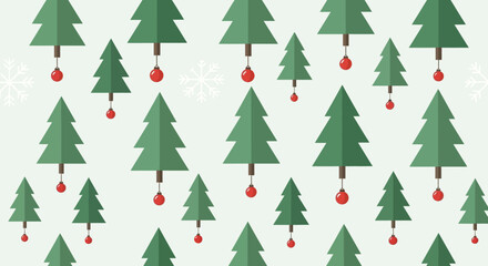 Festive Christmas Tree Pattern with Red Ornaments and Snowflakes - A Beautiful Holiday Background