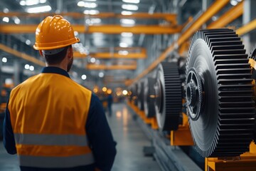 Industrial gear and machine operations factory image indoor side view