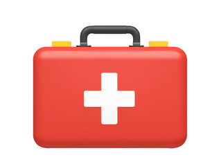 Obraz premium Red first aid kit with white cross symbol on isolated background 