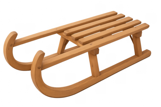 Wooden sled on transparent background ready for winter fun