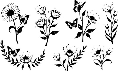 Nature's Grace: Floral & Butterfly Silhouette Collection" vector bundle