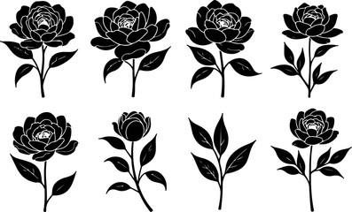 Elegant Peony Silhouettes: Floral Blossom Vector Set" vector bundle