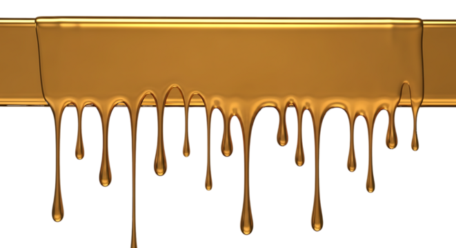 Molten gold dripping isolated on a transparent background