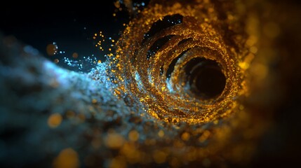 A mesmerizing abstract tunnel of swirling particles, illuminated with vibrant light and texture, creating a futuristic and dynamic background