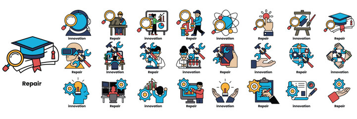 series of images with the word repair written below them