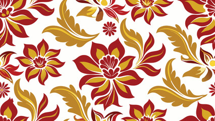 Red and gold floral pattern with white background flower