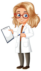 Female Scientist Holding Clipboard and Pen Illustration