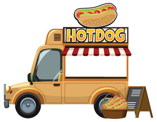 Yellow Hot Dog Food Truck with Menu Board