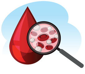 Blood Drop Analysis with Magnified Blood Cells Illustration