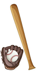 Baseball Bat, Glove, and Ball Vector Illustration