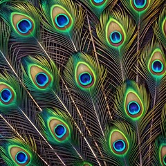 Obraz premium Peacock feather close-up background with colorful plumage peacock-feather-background